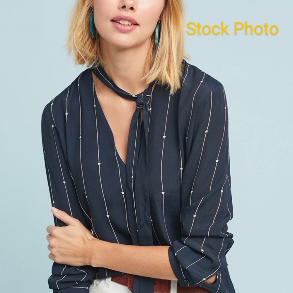 Rails Black Long Sleeve Blouse with Bow Tie and Stars Small
